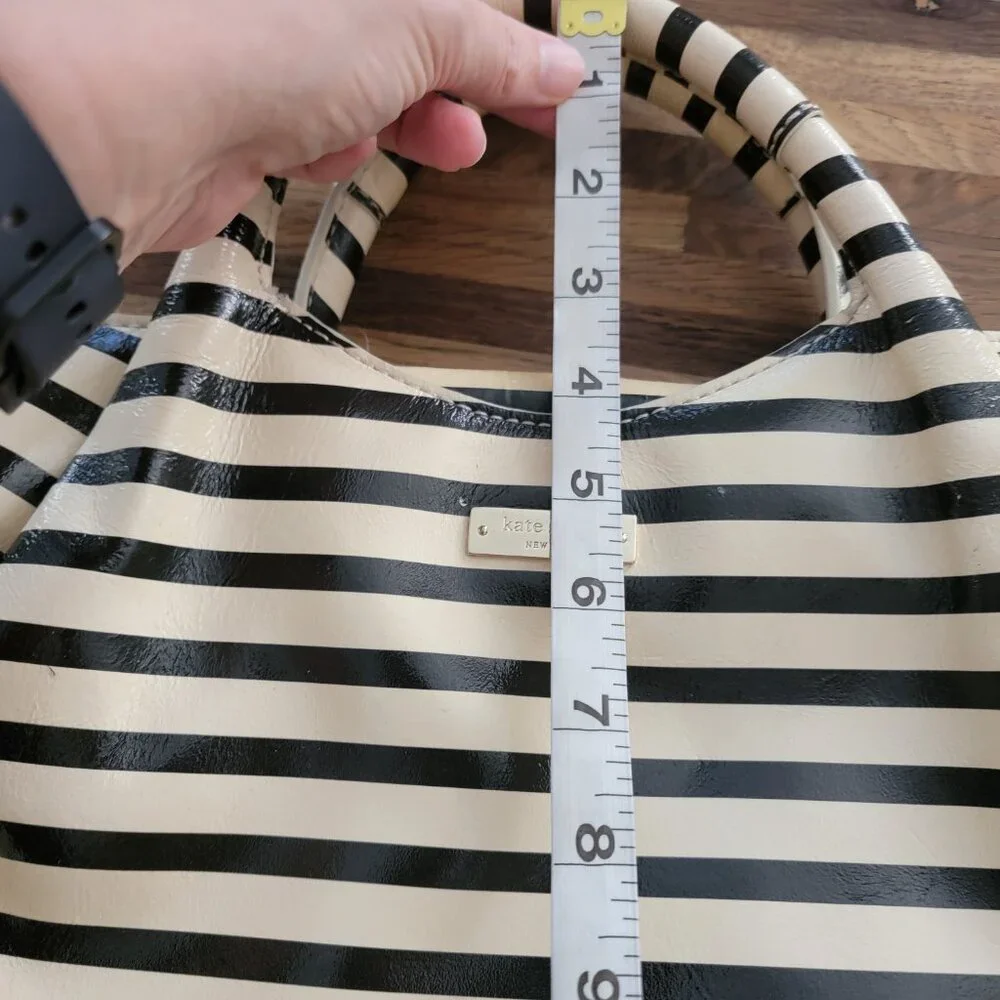 kate spade Black and White Striped Patent Leather Tote